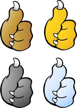 Vector Cartoon illustration of a set of four Animal Paw giving Thumb Up Stock Illustration