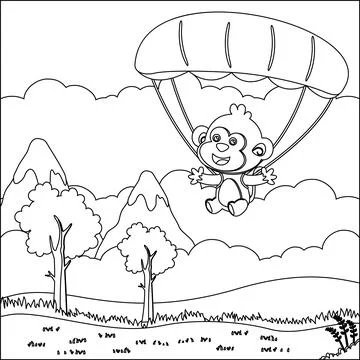 Vector cartoon illustration of skydiving with litlle monkey with cartoon style Stock Illustration