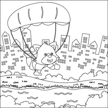 Vector cartoon illustration of skydiving with litlle fox with cartoon style Illustrazione stock
