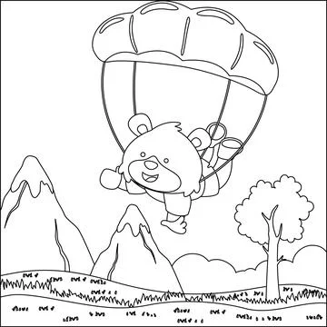 Vector cartoon illustration of skydiving with litlle fox with cartoon style Illustrazione stock