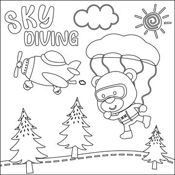 Vector cartoon illustration of skydiving with litlle bear with cartoon style Stock Illustration