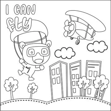 Vector cartoon illustration of skydiving with litlle bear with cartoon style Stock Illustration