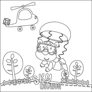 Vector cartoon illustration of skydiving with litlle tiger with cartoon style Illustration