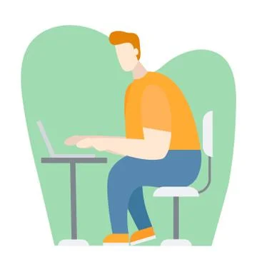 Vector cartoon illustration of Smart guy using laptop to learn, games, blogging Stock Illustration