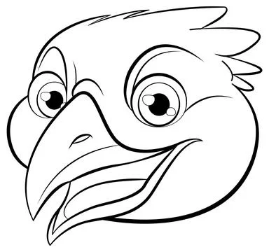 A vector cartoon illustration of a smiling bird outlined in white Ilustración de archivo