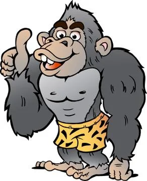 Vector Cartoon illustration of a Strong Gorilla giving Thumb Up Stock Illustration