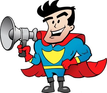 Vector Cartoon illustration of an Super Hero Talk in Megaphone Stock Illustration