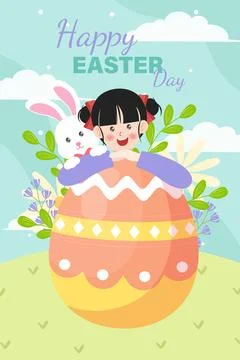 Vector cartoon illustration of three easter cards in a trendy flat style with Stock Illustration