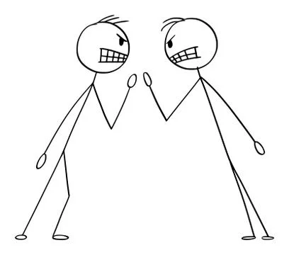 Vector Cartoon Illustration of Two Angry Men or Businessmen in Fight Arguing or Stock Illustration