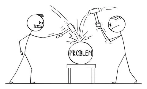 Vector Cartoon Illustration of Two Men, Workers or Businessmen Beating Problem 스톡 일러스트