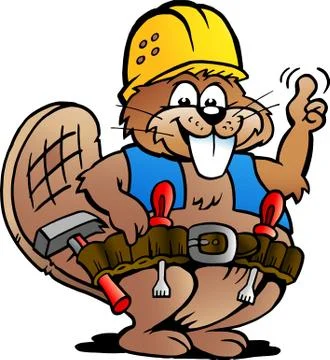 Vector Cartoon illustration of a Working Handyman Beaver Stock Illustration
