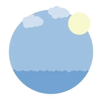 Vector cartoon image round frame with blue sea, sky, sun Stock Illustration
