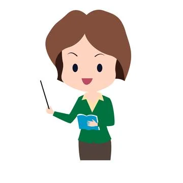 Vector cartoon image of teacher reading a book in classroom. Illustrazione stock