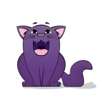 Vector of cartoon images of cute different purple cat. Joyful smiling cat. Pe Stock Illustration
