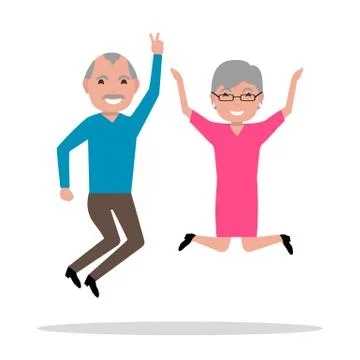 Vector cartoon jumping from happiness elderly Stock Illustration