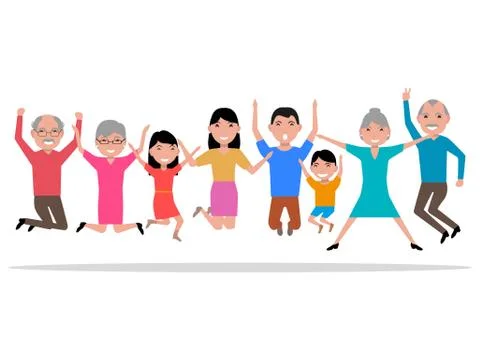 Vector cartoon jumping happy smiling people Stock Illustration
