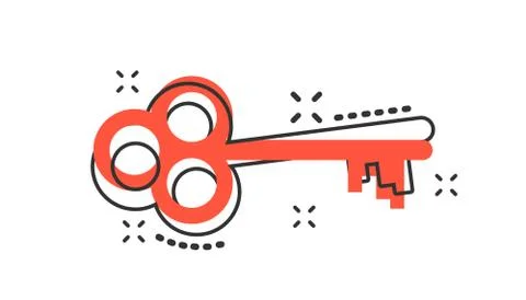Vector cartoon key icon in comic style. Secret keyword sign illustration pict Stock Illustration