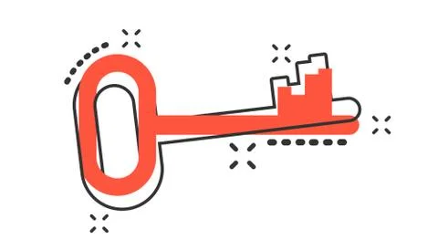 Vector cartoon key icon in comic style. Secret keyword sign illustration pict Stock Illustration