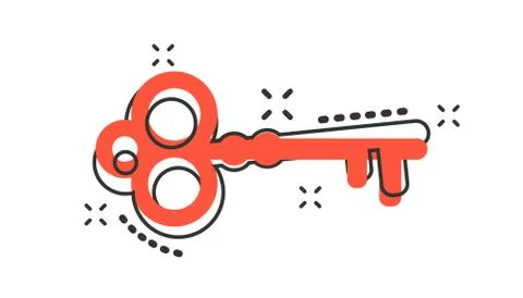 Vector cartoon key icon in comic style. Secret keyword sign illustration pict Stockillustratie