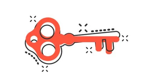 Vector cartoon key icon in comic style. Secret keyword sign illustration pict 스톡 일러스트