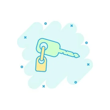 Vector cartoon key icon in comic style. Secret keyword sign illustration pict Stock Illustration