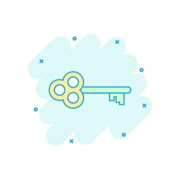 Vector cartoon key icon in comic style. Secret keyword sign illustration pict Stock Illustration