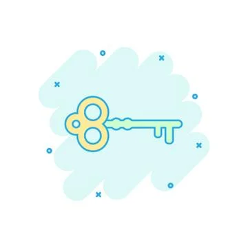 Vector cartoon key icon in comic style. Secret keyword sign illustration pict Stock Illustration