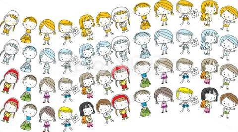 Vector cartoon kids action set background ~ Clip Art #147418943