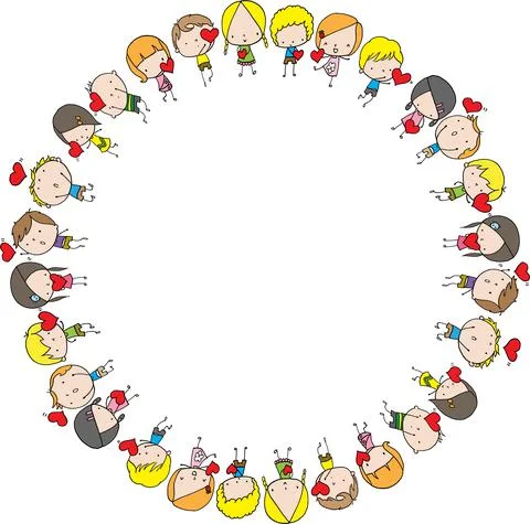 Vector cartoon kids circle border frame background Stock Illustration