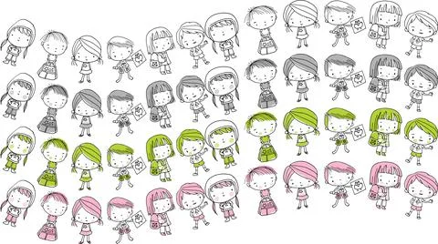 Vector cartoon kids set background Stock Illustration