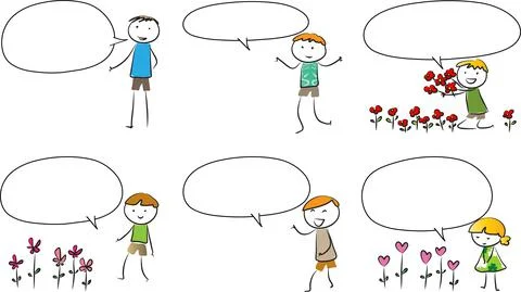 Vector cartoon kids with speech bubble border set Stock Illustration