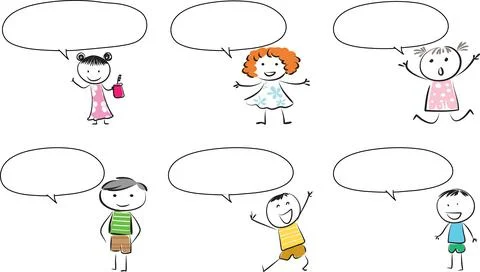 Vector cartoon kids with speech bubble border set Stock Illustration