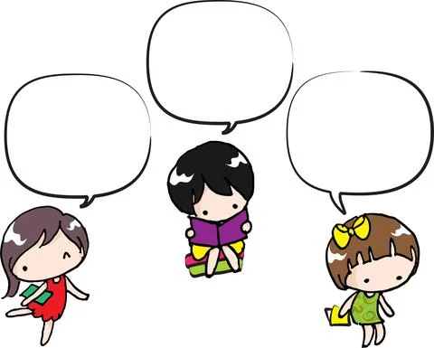 Vector cartoon kids with speech bubbles border background set Stock Illustration
