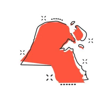 Vector cartoon Kuwait map icon in comic style. Kuwait sign illustration picto Ilustración de archivo