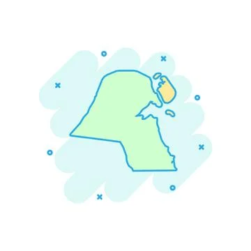 Vector cartoon Kuwait map icon in comic style. Kuwait sign illustration picto Illustrazione stock