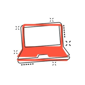 Vector cartoon laptop computer icon in comic style. Notebook sign illustratio Stock Illustration