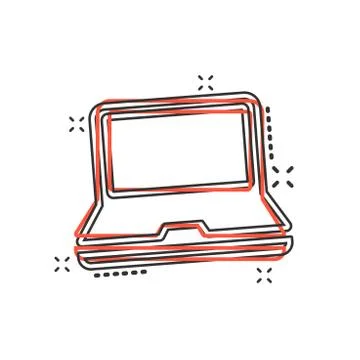 Vector cartoon laptop computer icon in comic style. Notebook sign illustratio Stock Illustration