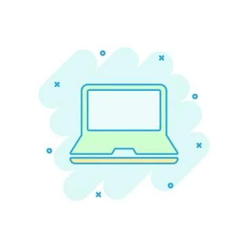 Vector cartoon laptop computer icon in comic style. Notebook sign illustratio Stock Illustration