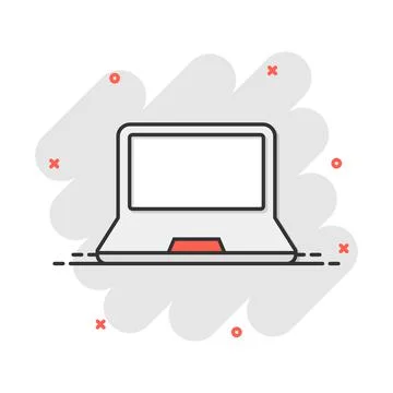 Vector cartoon laptop computer icon in comic style. Notebook sign illustratio Stock Illustration