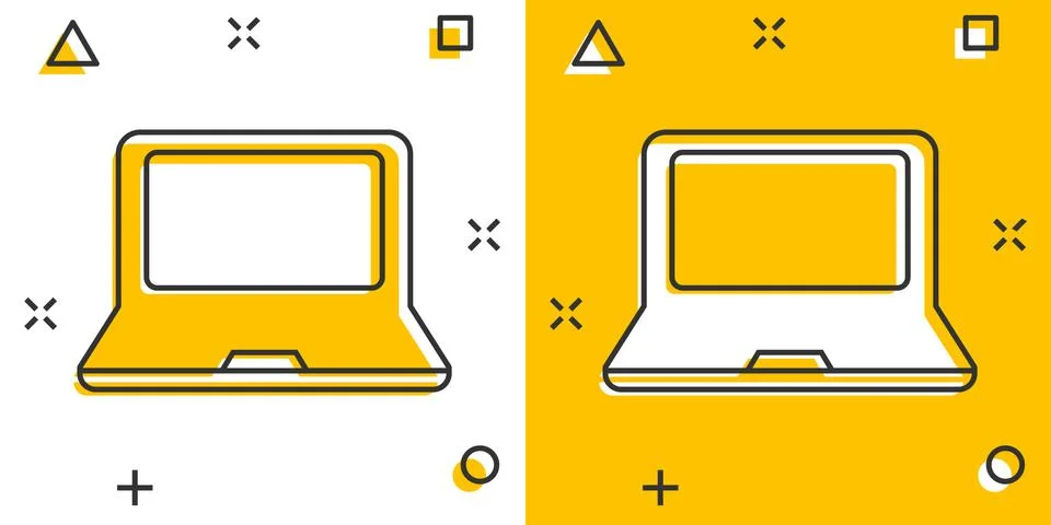 Vector cartoon laptop computer icon in comic style. Notebook sign illustratio Stock Illustration