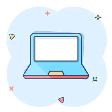 Vector cartoon laptop computer icon in comic style. Notebook sign illustratio Stock Illustration