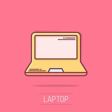 Vector cartoon laptop computer icon in comic style. Notebook sign illustrat.. Stock Illustration
