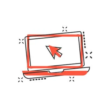 Vector cartoon laptop notebook with mouse cursor icon in comic style. Laptop  Stock Illustration