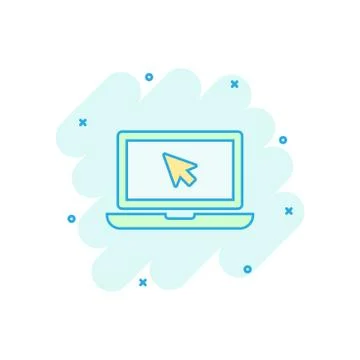 Vector cartoon laptop notebook with mouse cursor icon in comic style. Laptop  Illustrazione stock