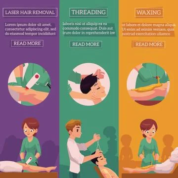 Vector cartoon laser epilation salon banners set Stock Illustration