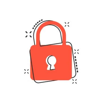 Vector cartoon lock icon in comic style. Padlock locker sign illustration pic Stock Illustration