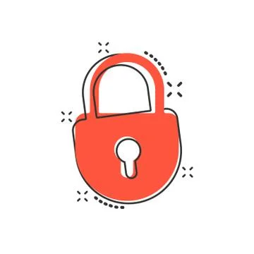 Vector cartoon lock icon in comic style. Padlock locker sign illustration pic Illustrazione stock
