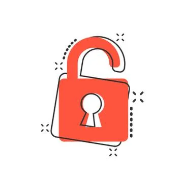 Vector cartoon lock icon in comic style. Padlock locker sign illustration pic Stock Illustration