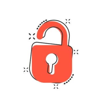 Vector cartoon lock icon in comic style. Padlock locker sign illustration pic Stock Illustration