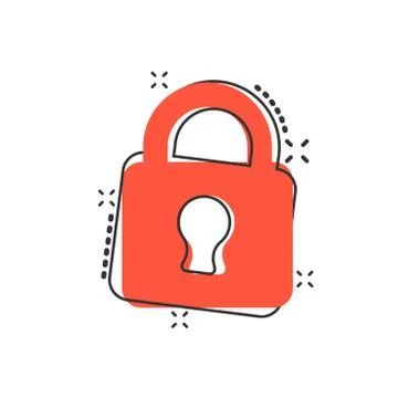 Vector cartoon lock icon in comic style. Padlock locker sign illustration pic Illustrazione stock
